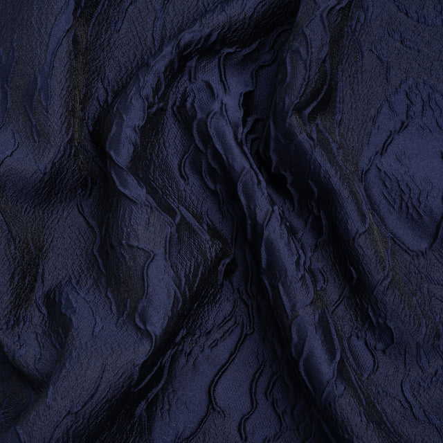 Luminous Navy Crinkled Luxury Brocade