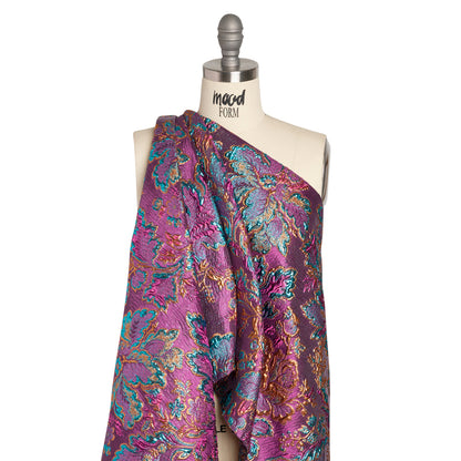 Metallic Purple, Teal and Gold Floral Delight Luxury Brocade - Detail