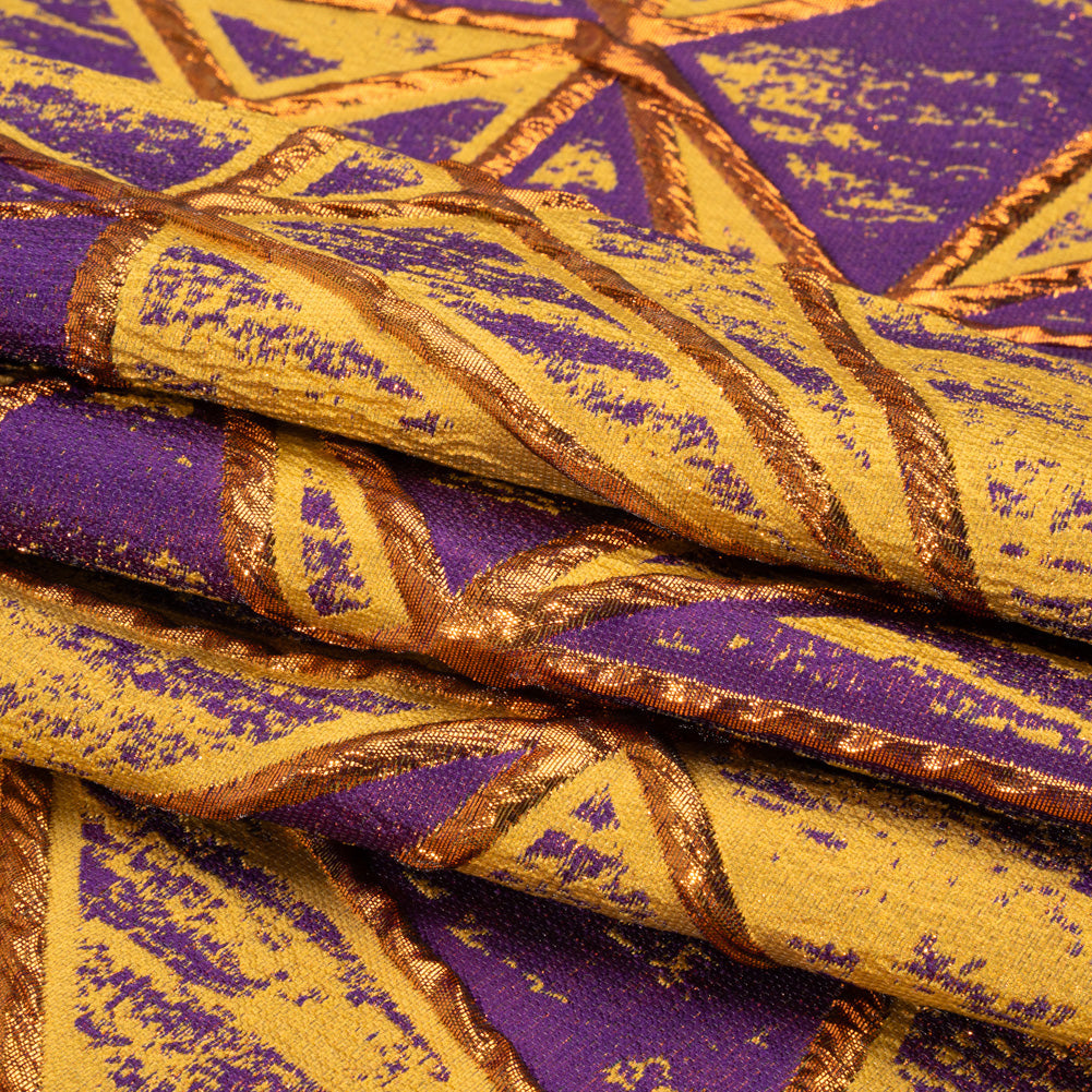 Metallic Copper, Mustard and Purple Geometric Distress Luxury Brocade - Full