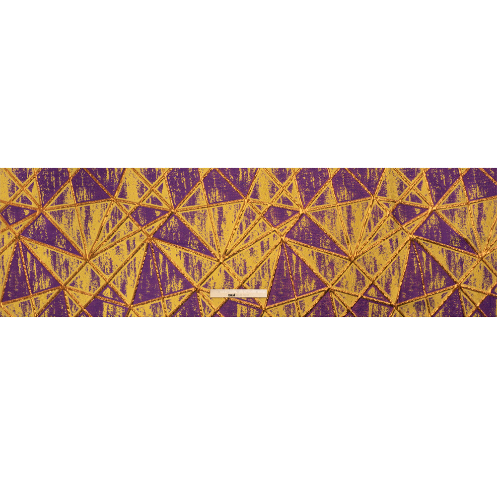 Metallic Copper, Mustard and Purple Geometric Distress Luxury Brocade - Drape
