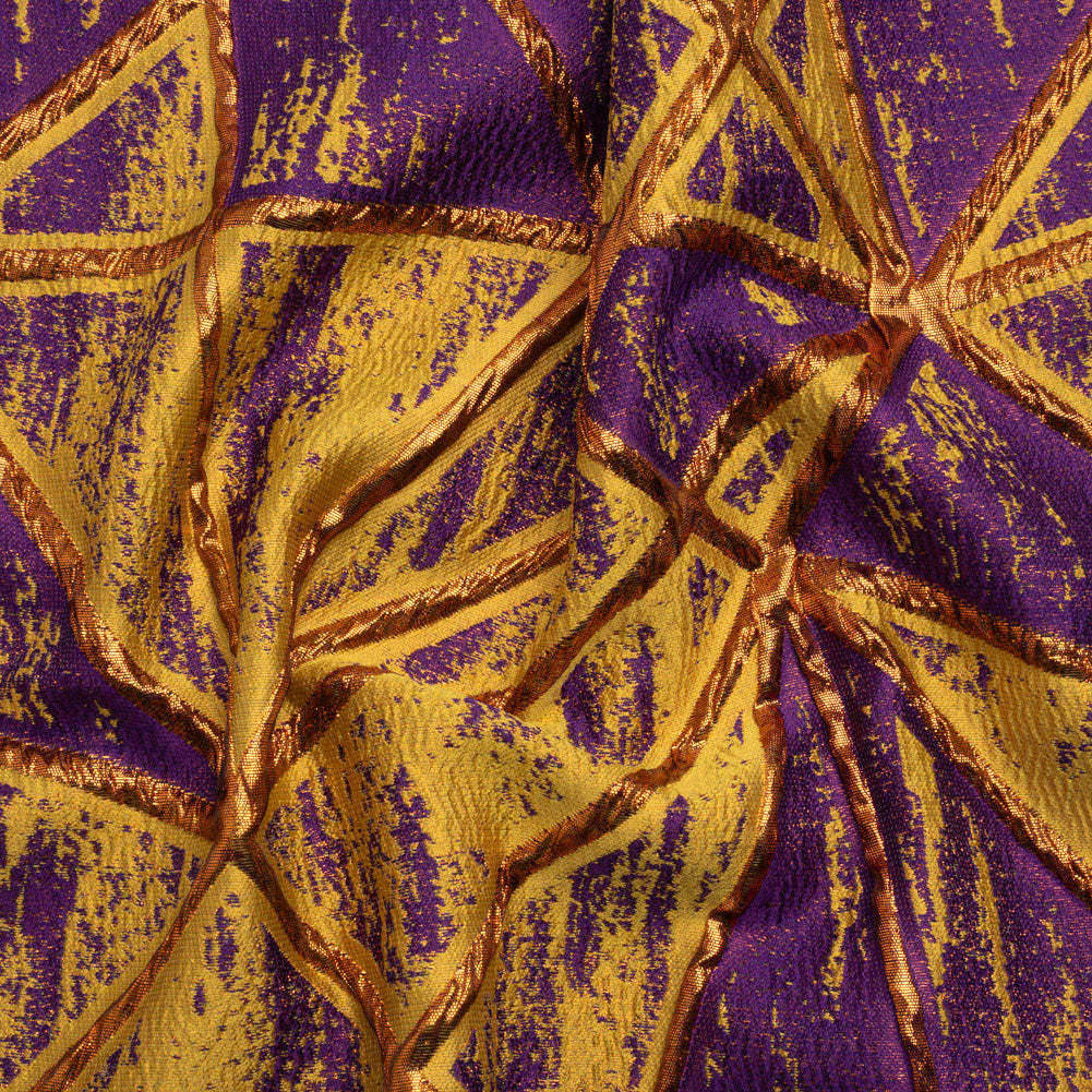 Metallic Copper, Mustard and Purple Geometric Distress Luxury Brocade