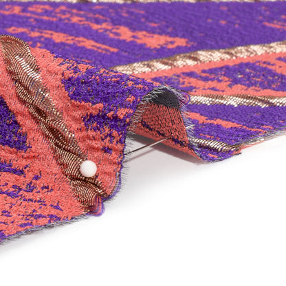 Metallic Gold, Light Red and Purple Geometric Distress Luxury Brocade Folded