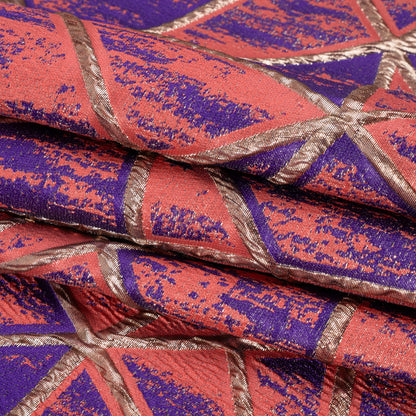 Metallic Gold, Light Red and Purple Geometric Distress Luxury Brocade Full