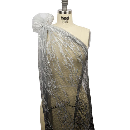 Sequoia Black, Gray and White Ombre Abstract Embroidered and Sequined Soft Pleated Tulle - Detail