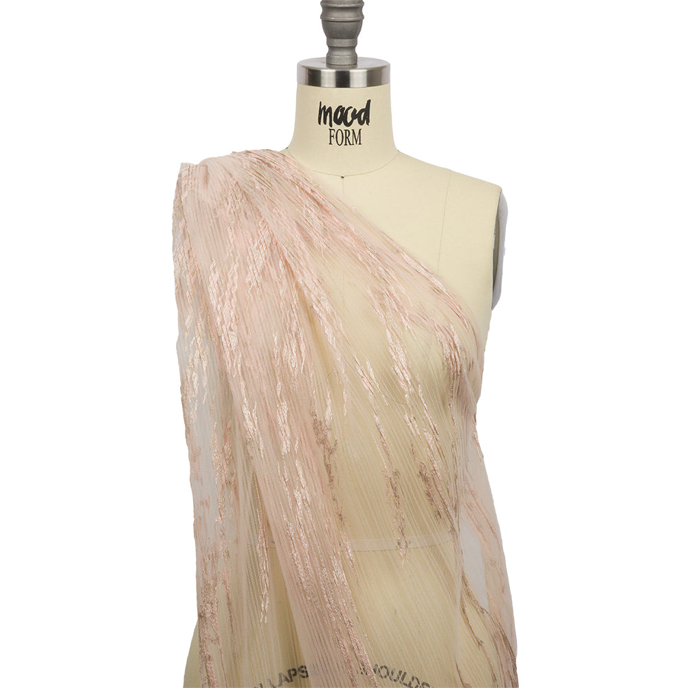 Embroidered Soft Pleated Tulle with Clear Baby Sequins - Blush Abstract - Linden Collection Detail