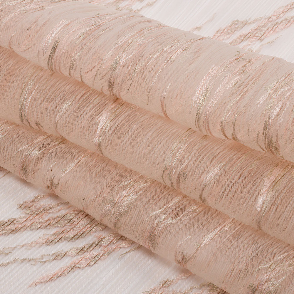 Embroidered Soft Pleated Tulle with Clear Baby Sequins - Blush Abstract - Linden Collection Full