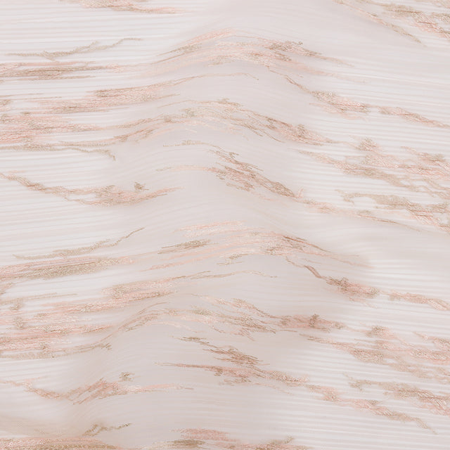 Embroidered Soft Pleated Tulle with Clear Baby Sequins - Blush Abstract - Linden Collection
