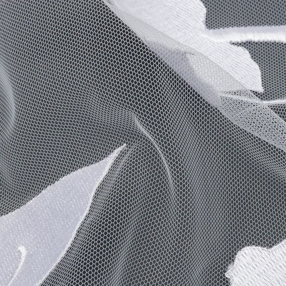Magnolia White Leafy Branches Embroidered Tulle Lace - Folded
