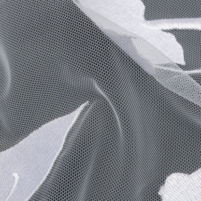 Magnolia White Leafy Branches Embroidered Tulle Lace - Folded