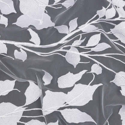Magnolia White Leafy Branches Embroidered Tulle Lace