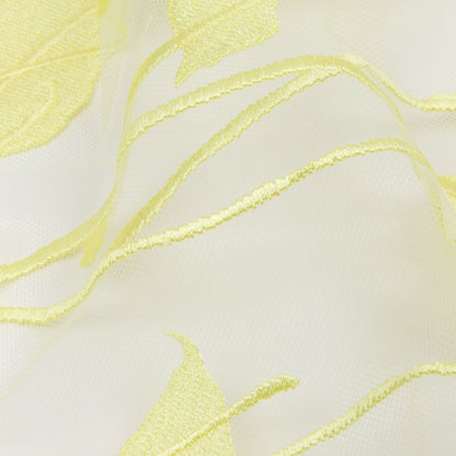 Magnolia Lemon Leafy Branches Embroidered Tulle Lace - Folded
