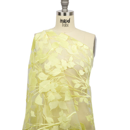 Magnolia Lemon Leafy Branches Embroidered Tulle Lace - Detail