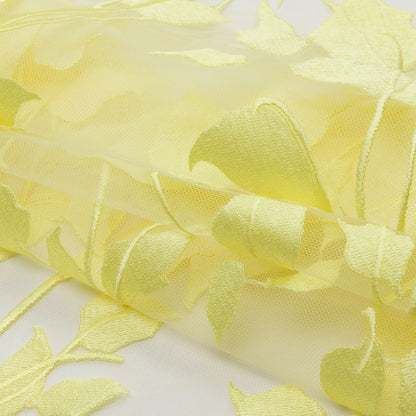 Magnolia Lemon Leafy Branches Embroidered Tulle Lace - Full