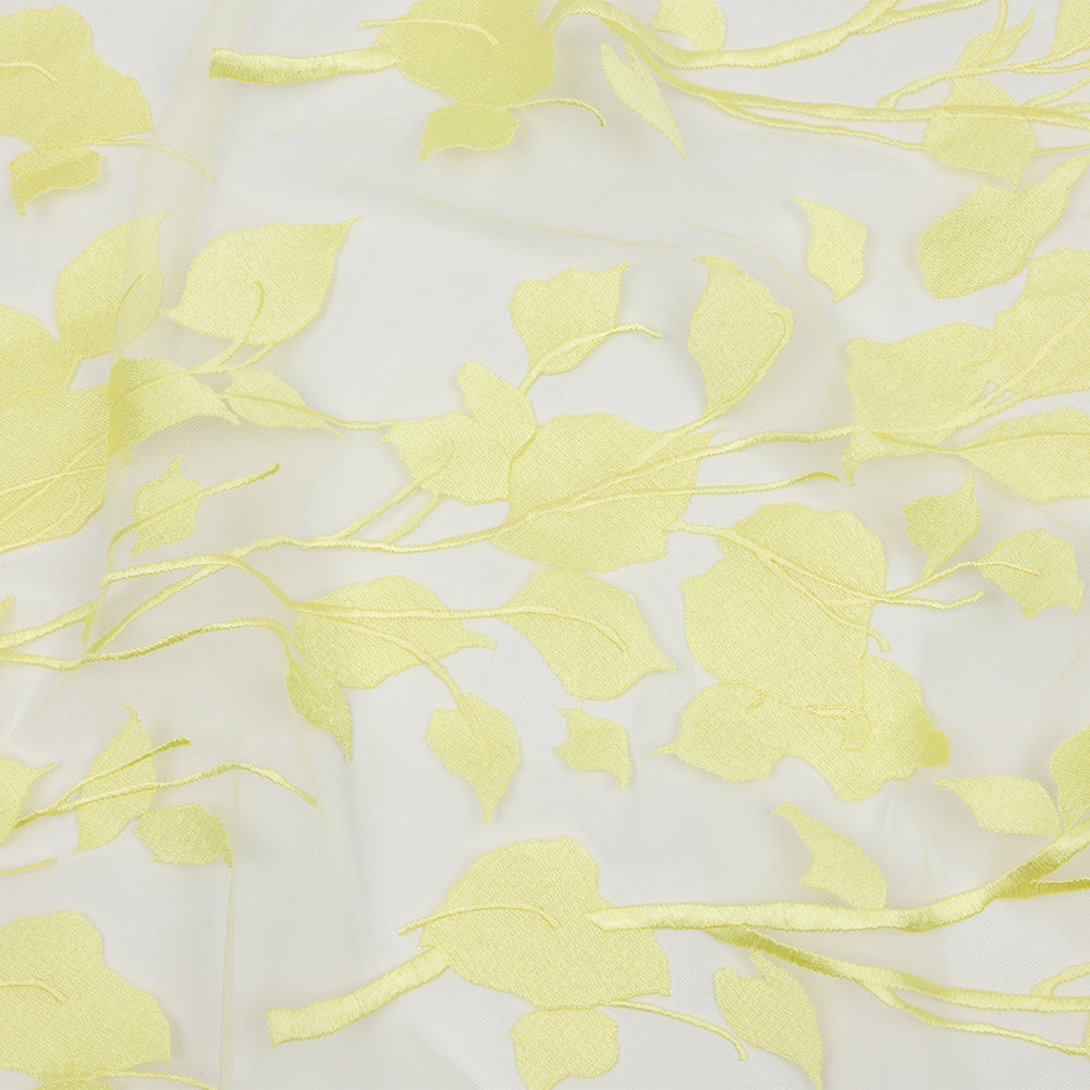 Magnolia Lemon Leafy Branches Embroidered Tulle Lace