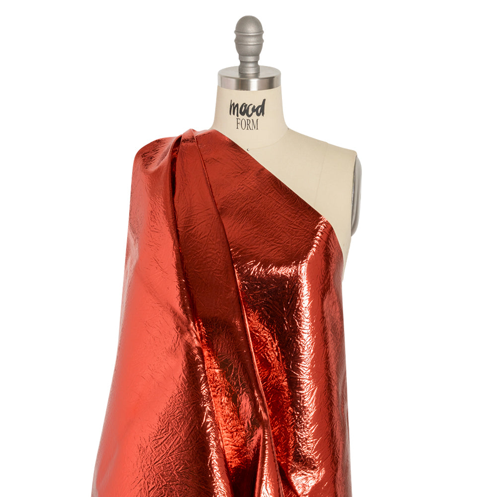 Ingot Red Crinkled Fabric-Backed Mirror Vinyl Drape