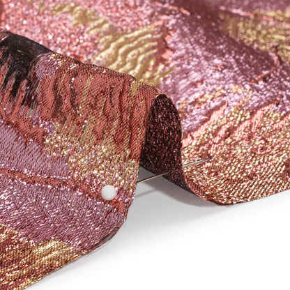 Metallic Rose Gold, Gold and Baby Pink Big Blooms and Leaves Luxury Burnout Brocade - Folded