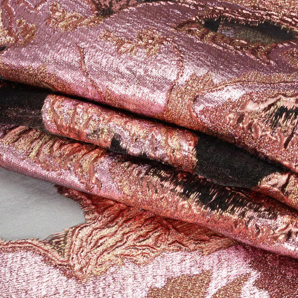 Metallic Rose Gold, Gold and Baby Pink Big Blooms and Leaves Luxury Burnout Brocade - Full