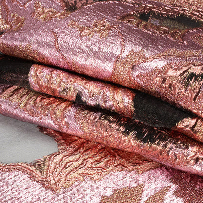 Metallic Rose Gold, Gold and Baby Pink Big Blooms and Leaves Luxury Burnout Brocade - Full
