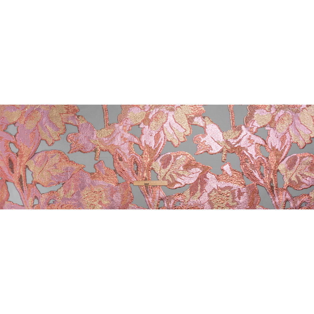 Metallic Rose Gold, Gold and Baby Pink Big Blooms and Leaves Luxury Burnout Brocade - Drape