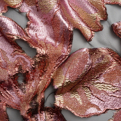 Metallic Rose Gold, Gold and Baby Pink Big Blooms and Leaves Luxury Burnout Brocade