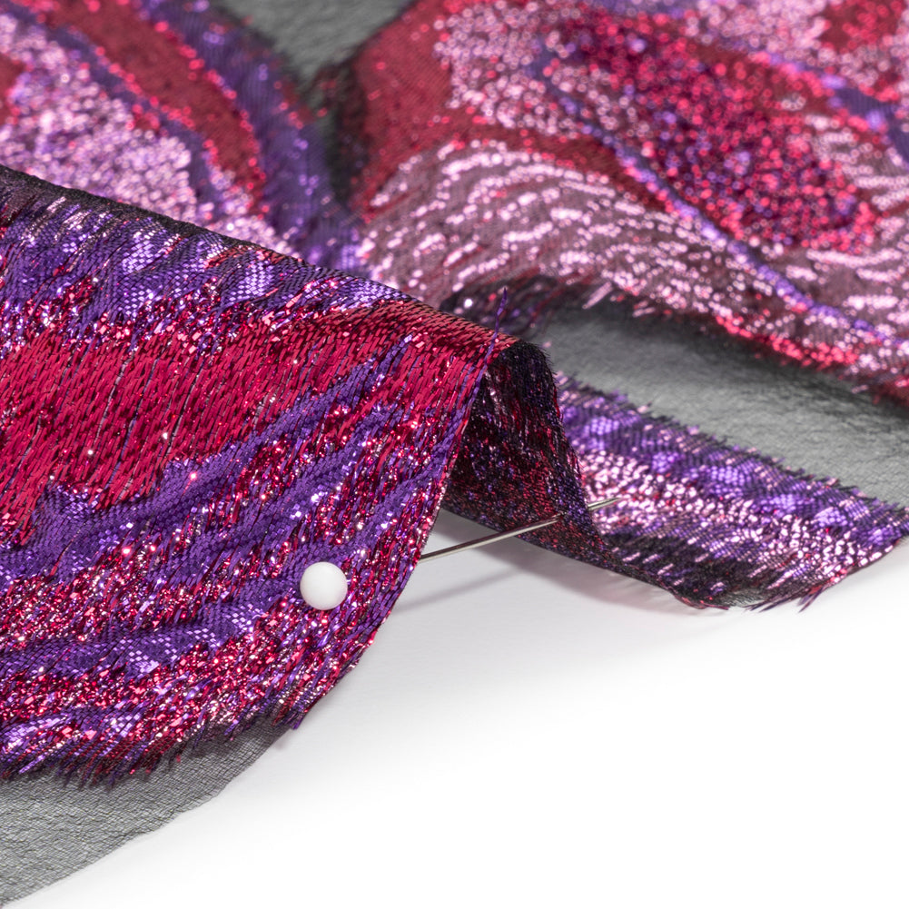 Metallic Hot Pink, Baby Pink and Purple Big Blooms and Leaves Luxury Burnout Brocade - Folded