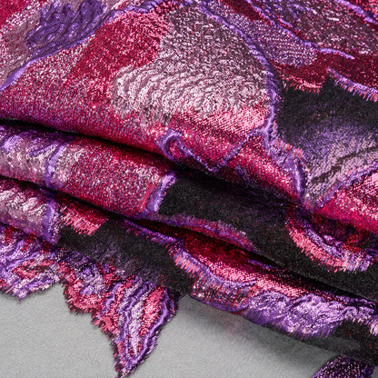 Metallic Hot Pink, Baby Pink and Purple Big Blooms and Leaves Luxury Burnout Brocade - Full