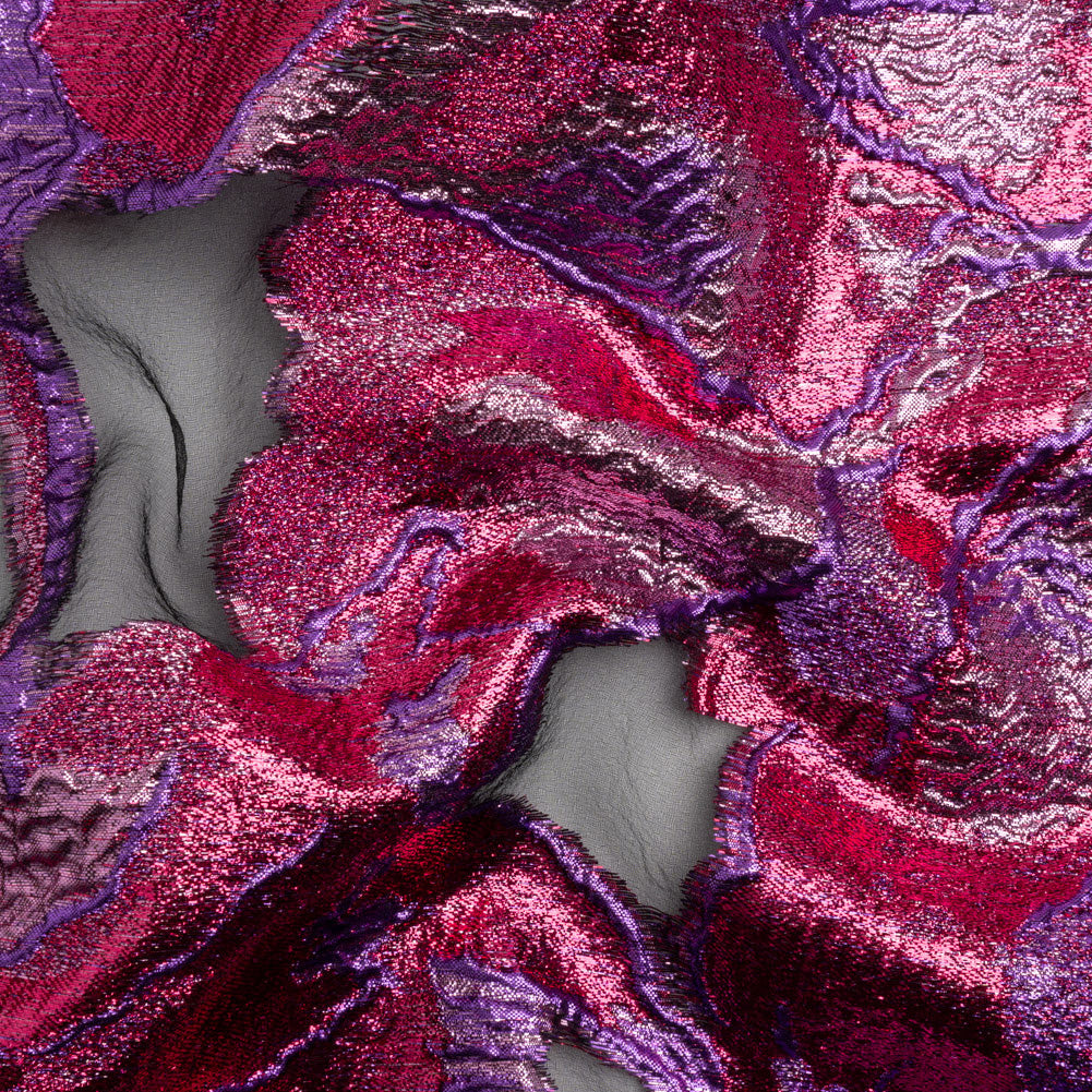 Metallic Hot Pink, Baby Pink and Purple Big Blooms and Leaves Luxury Burnout Brocade