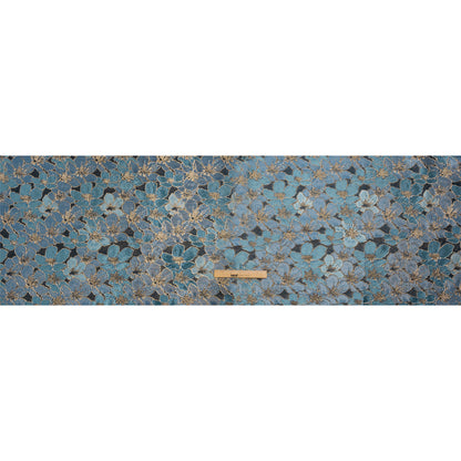 Metallic Gold, Sky and Country Blue Floral Frolic Luxury Brocade - Drape