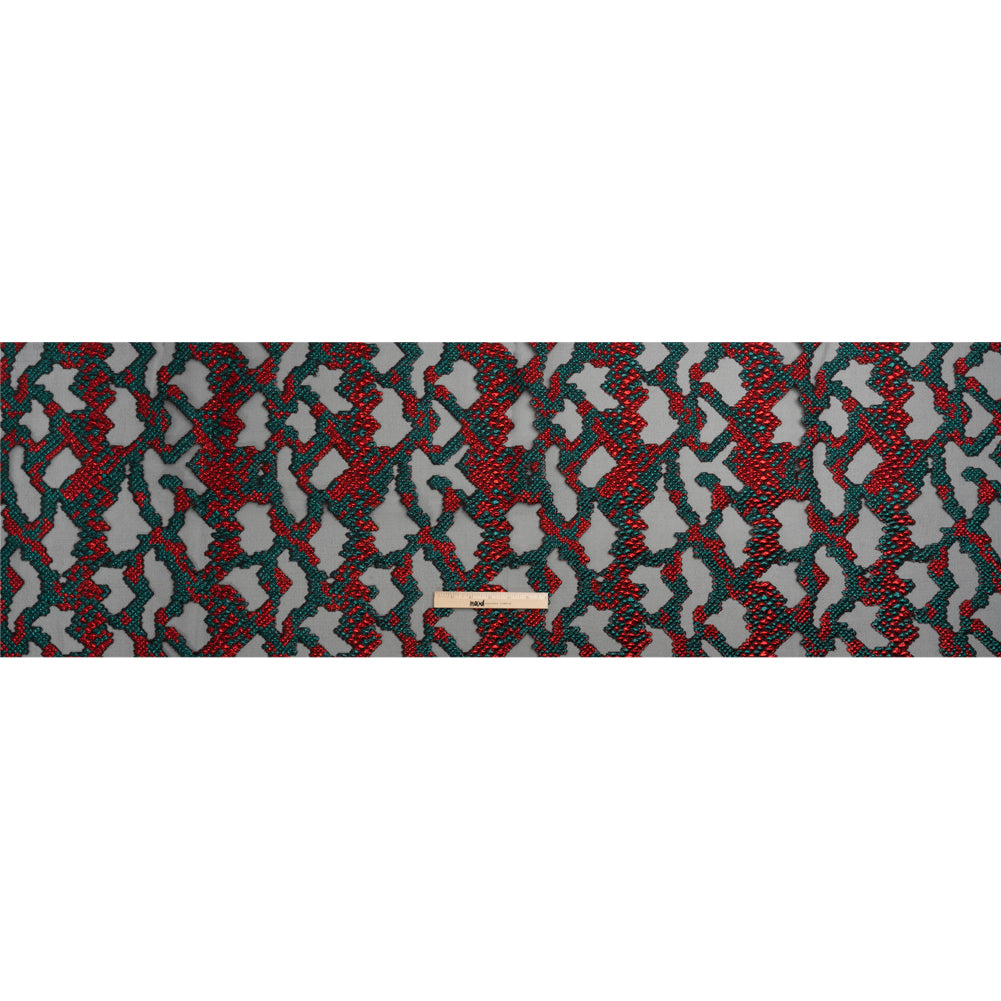 Metallic Teal, Red and Black Snakeskin Sprawl Burnout Luxury Brocade - Folded