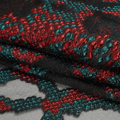 Metallic Teal, Red and Black Snakeskin Sprawl Burnout Luxury Brocade - Detail