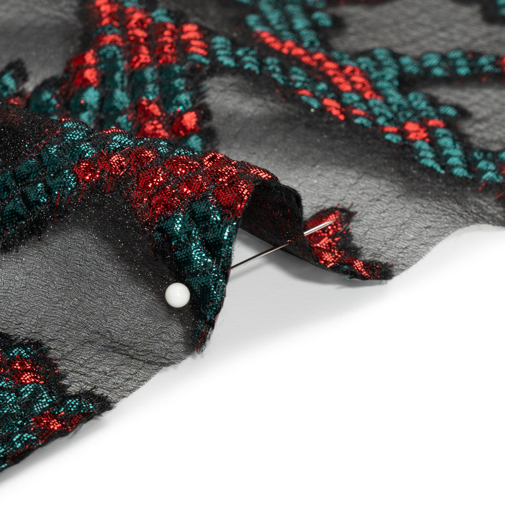 Metallic Teal, Red and Black Snakeskin Sprawl Burnout Luxury Brocade - Full