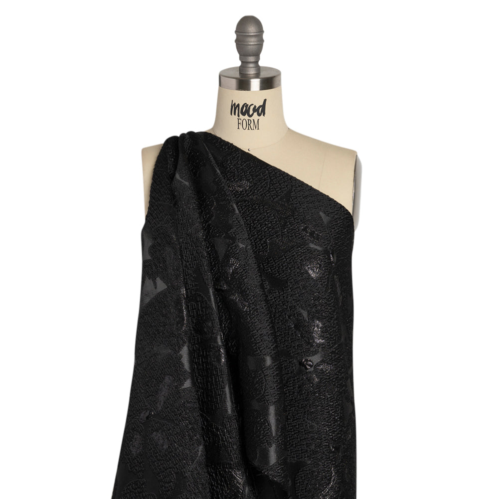 Metallic Black Floating Blossoms Luxury Brocade Detail