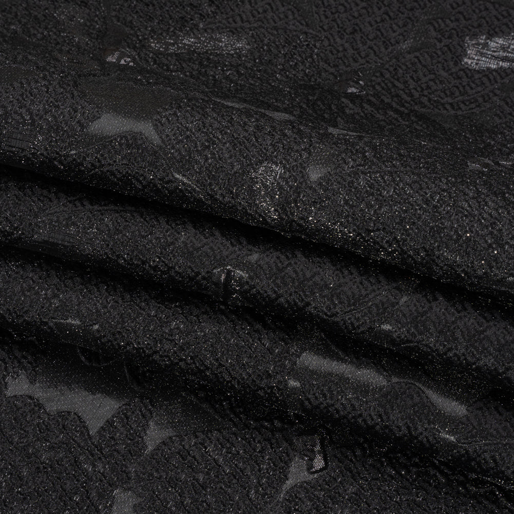 Metallic Black Floating Blossoms Luxury Brocade Full