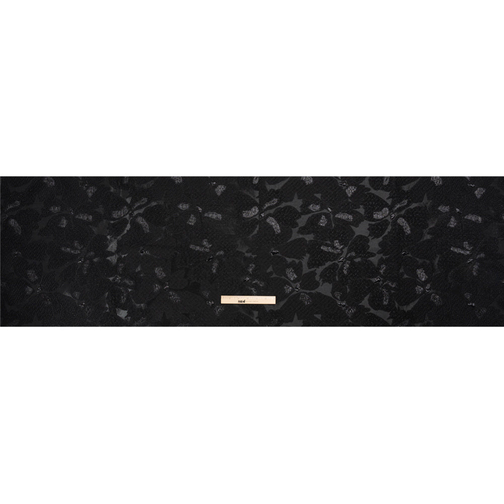 Metallic Black Floating Blossoms Luxury Brocade Drape