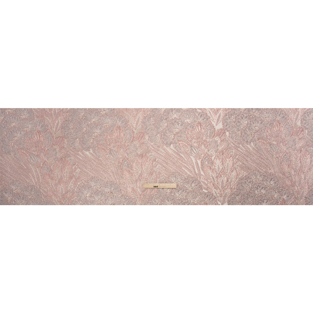 Metallic Silver, Pink and Cream Gleaming Garden Luxury Brocade - Drape