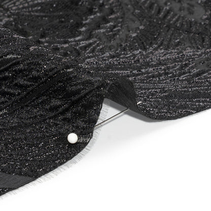 Metallic Black Gleaming Garden Luxury Brocade Folded