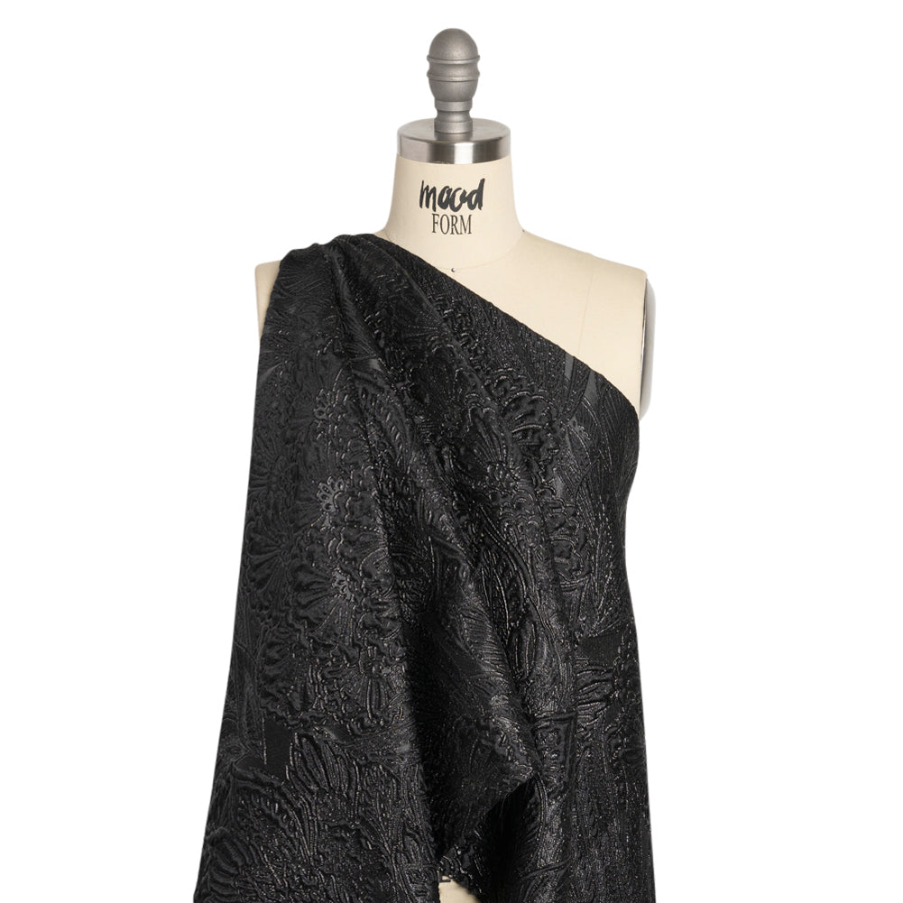 Metallic Black Gleaming Garden Luxury Brocade Detail