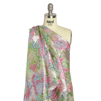 Metallic Green, Sky Blue and Pink Garden of Abstraction Luxury Brocade - Detail