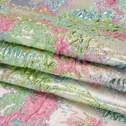 Metallic Green, Sky Blue and Pink Garden of Abstraction Luxury Brocade - Full
