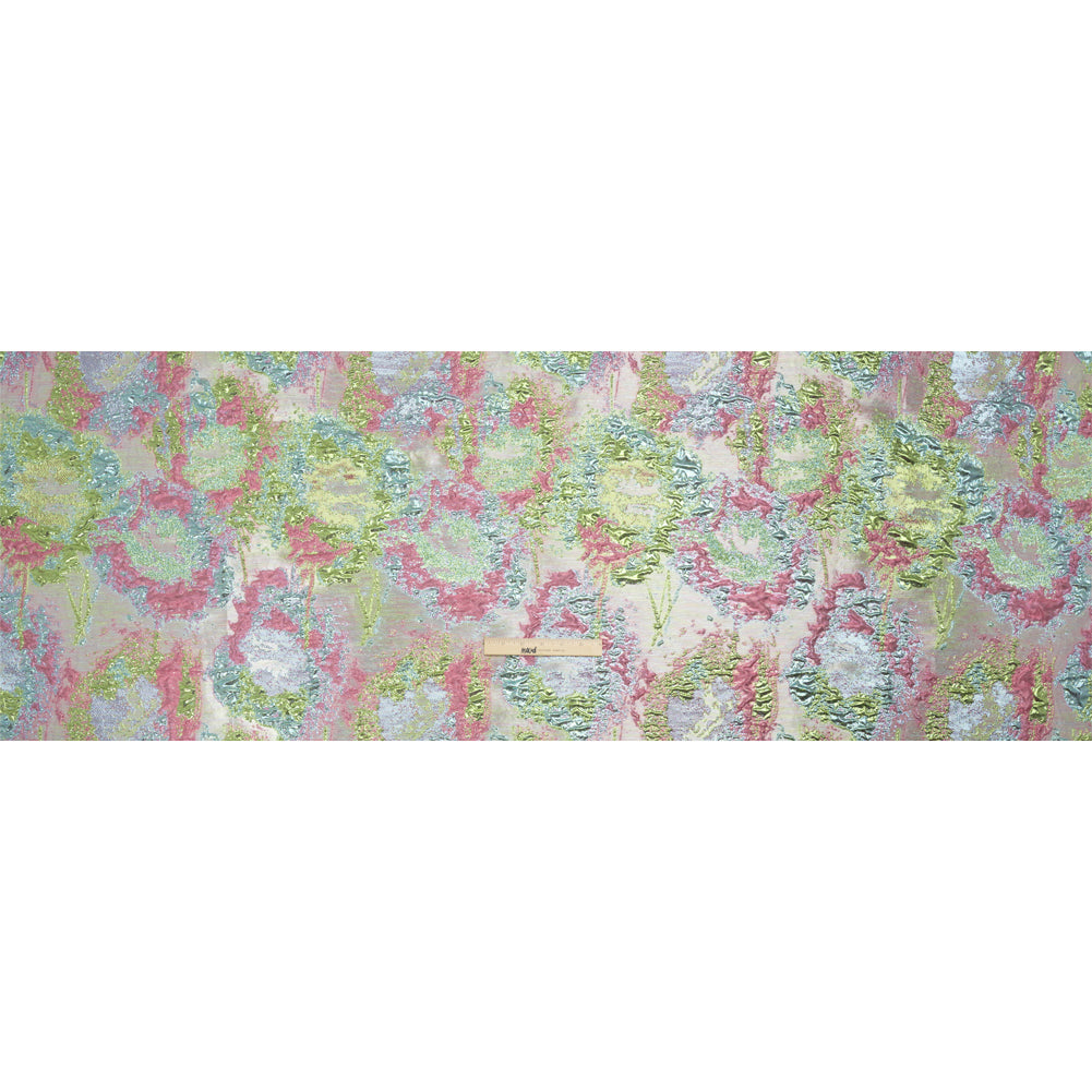 Metallic Green, Sky Blue and Pink Garden of Abstraction Luxury Brocade - Drape