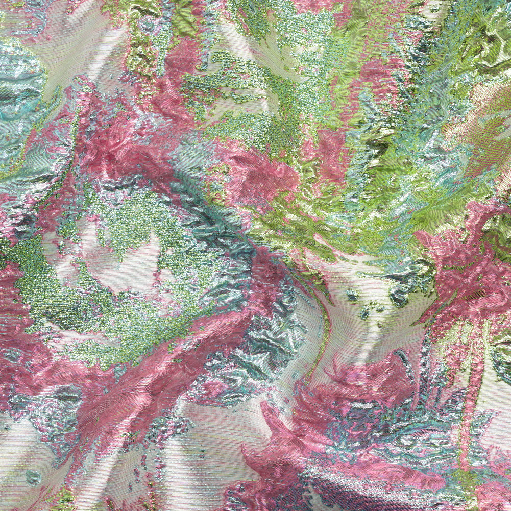 Metallic Green, Sky Blue and Pink Garden of Abstraction Luxury Brocade