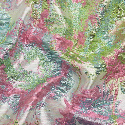 Metallic Green, Sky Blue and Pink Garden of Abstraction Luxury Brocade