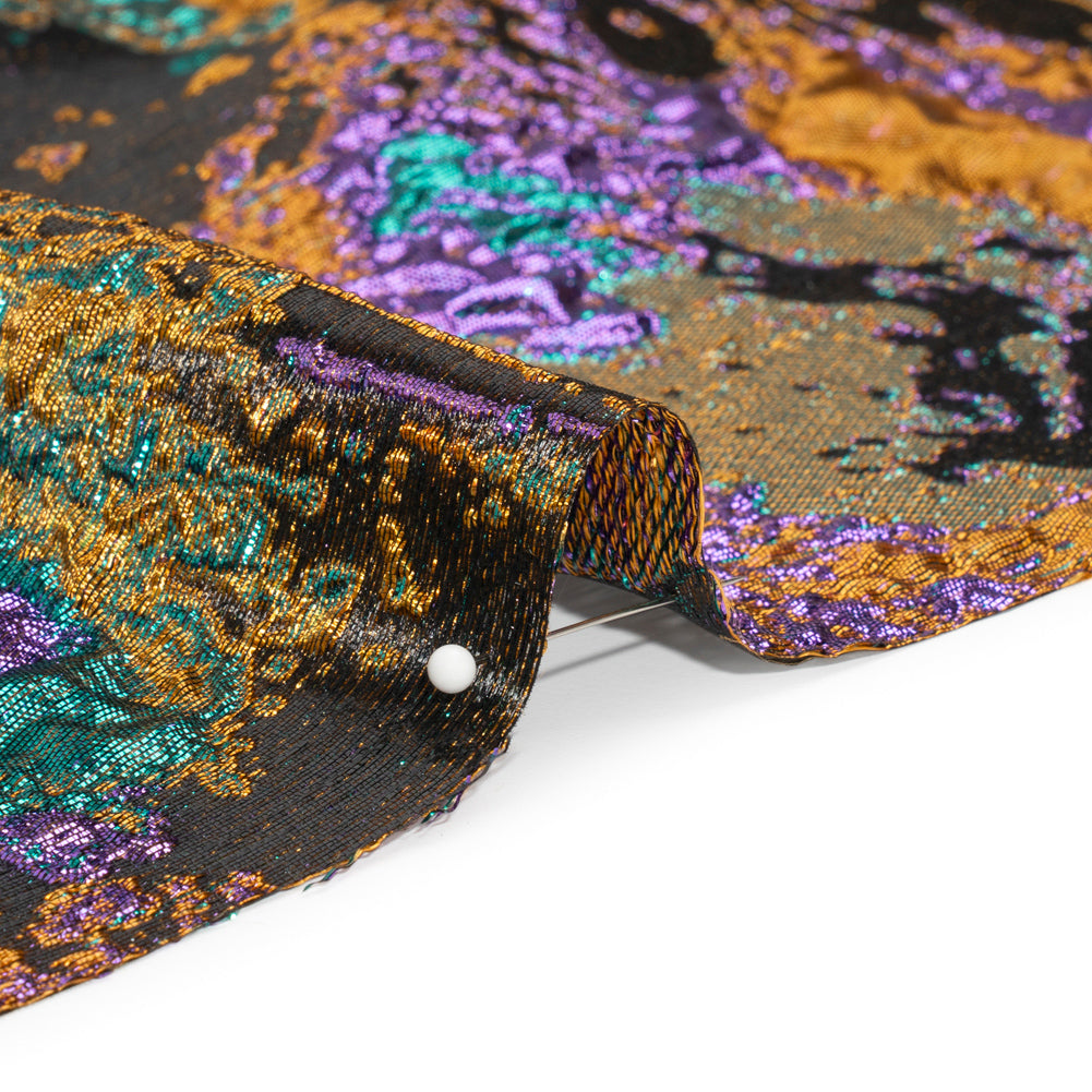 Metallic Purple, Mustard and Blue Green Garden of Abstraction Luxury Brocade - Folded