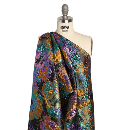 Metallic Purple, Mustard and Blue Green Garden of Abstraction Luxury Brocade - Detail