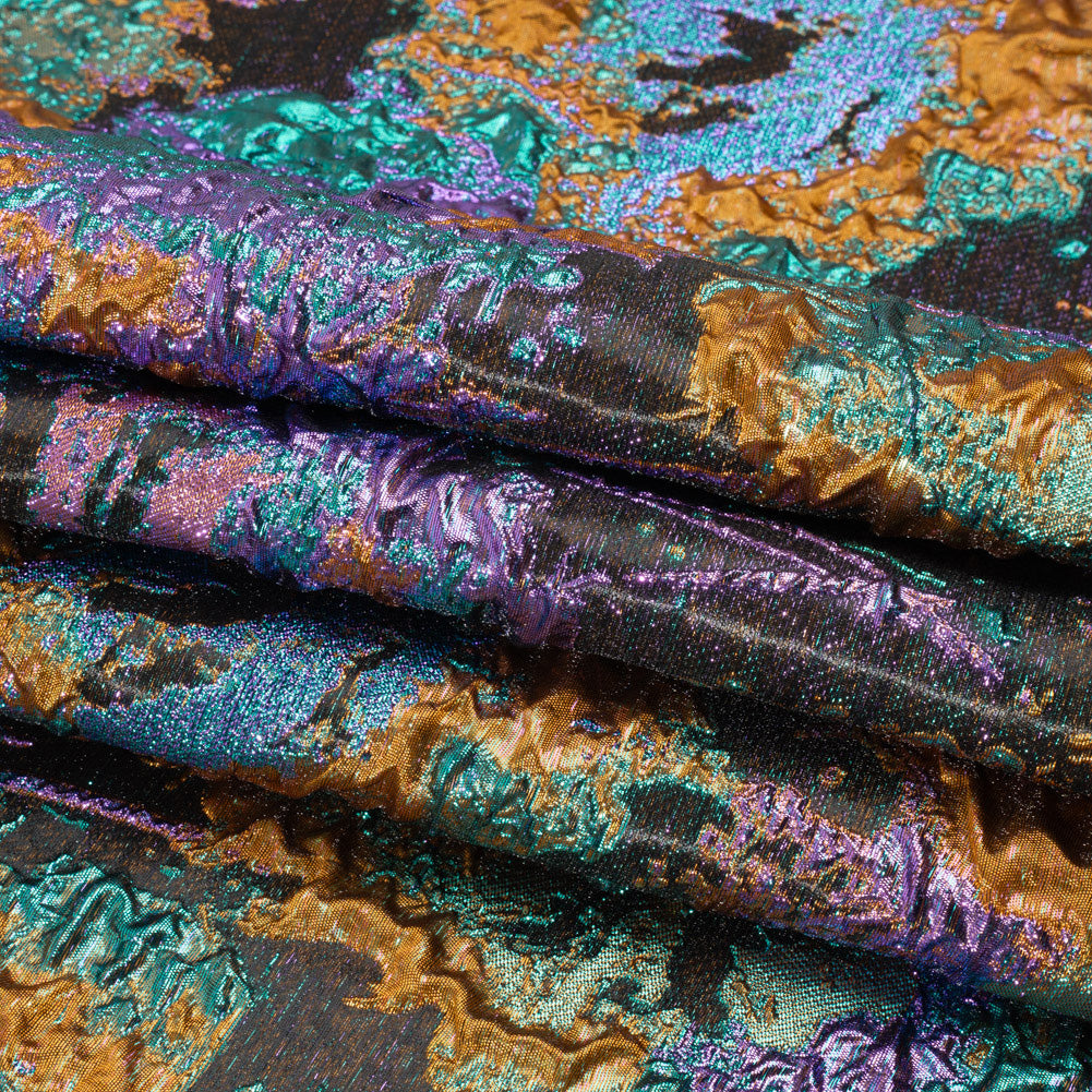 Metallic Purple, Mustard and Blue Green Garden of Abstraction Luxury Brocade - Full