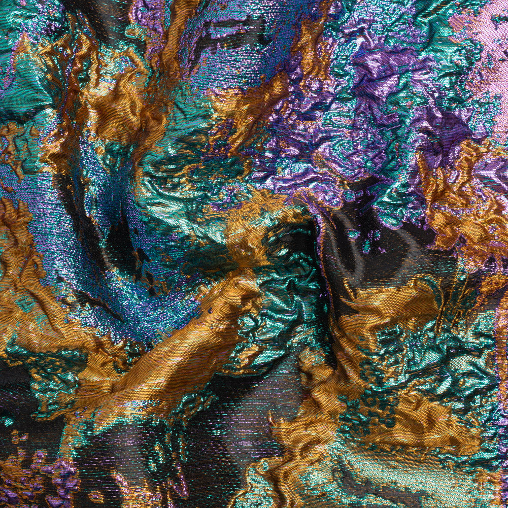 Metallic Purple, Mustard and Blue Green Garden of Abstraction Luxury Brocade