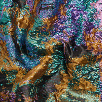 Metallic Purple, Mustard and Blue Green Garden of Abstraction Luxury Brocade