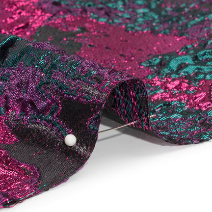 Metallic Fuchsia, Teal and Black Garden of Abstraction Luxury Brocade - Folded
