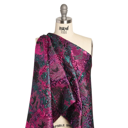 Metallic Fuchsia, Teal and Black Garden of Abstraction Luxury Brocade - Detail