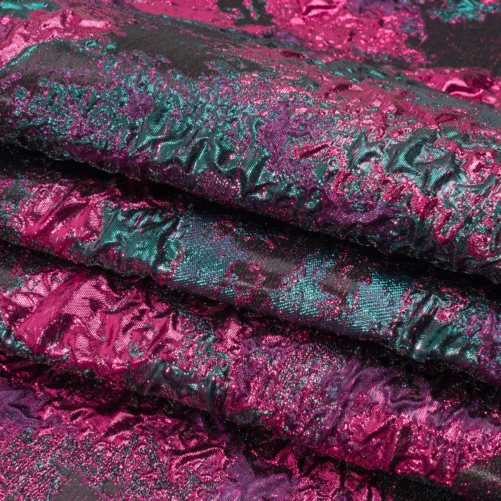 Metallic Fuchsia, Teal and Black Garden of Abstraction Luxury Brocade - Full